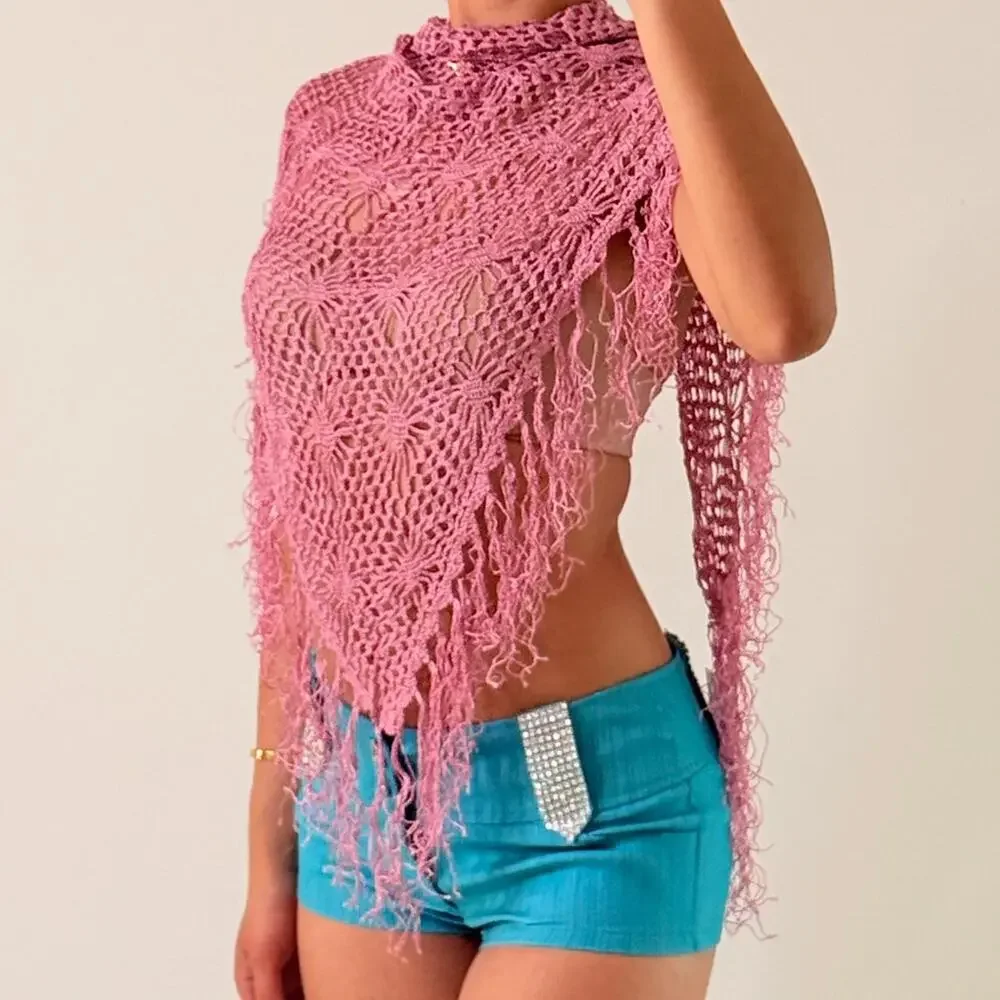 Pink Knitted Shawl/ Cover Up
